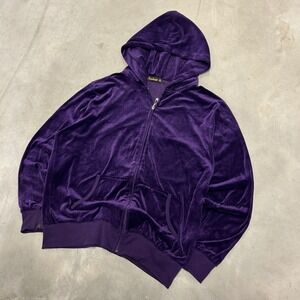 Tracksuit Womens XL Purple Velour Full Zip Hoodie Sweatshirt Y2K Style